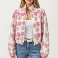 Anna-Kaci Women's Zip-Up Jacket with 3D Floral Pattern and Elastic Hem