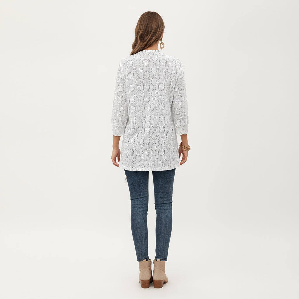 Anna-Kaci Women's 3/4 Sleeve Open Front Lace Kimono Cardigan with Floral Crochet Detailing