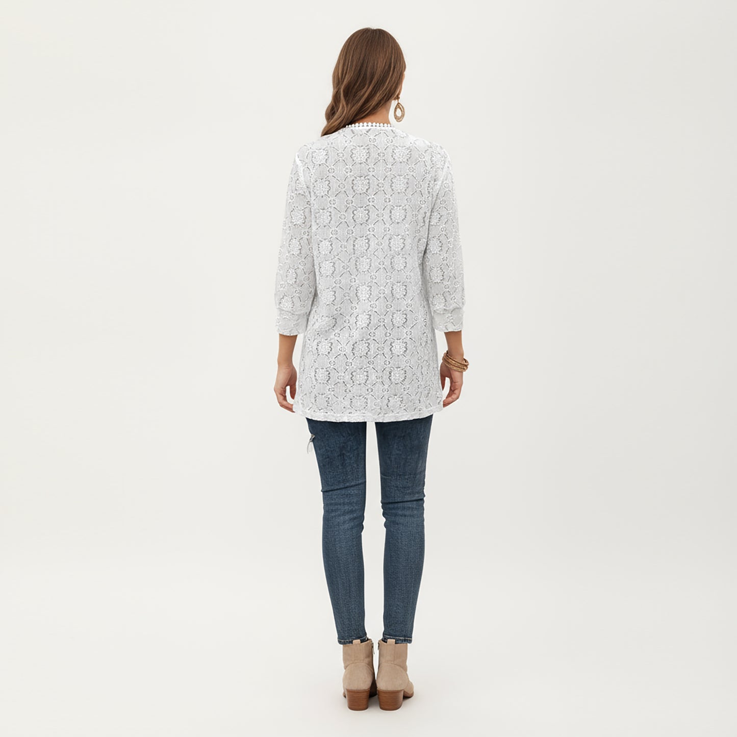 Anna-Kaci Women's 3/4 Sleeve Open Front Lace Kimono Cardigan with Floral Crochet Detailing