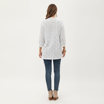 Anna-Kaci Women's 3/4 Sleeve Open Front Lace Kimono Cardigan with Floral Crochet Detailing