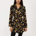 Anna-Kaci Women's Long Sleeve Button-Down Tunic Shirt with Waist Tie and Floral Print