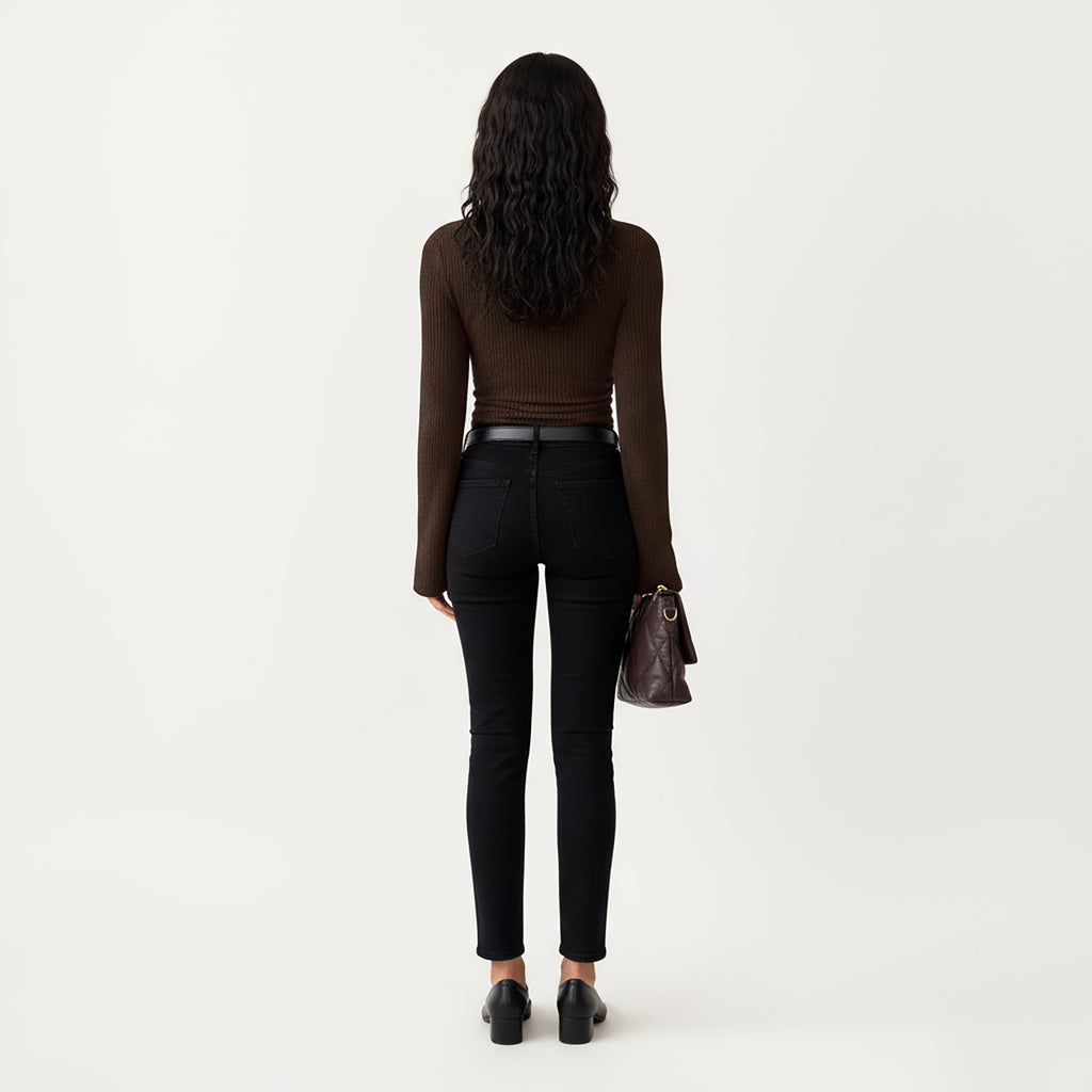 Anna-Kaci Women's Long Sleeve Ribbed Knit Top with Draped Cowl Neckline