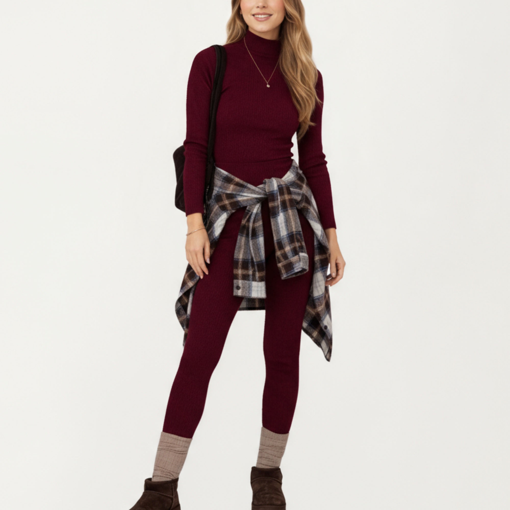 Anna-Kaci Women's 2-Piece Set Ribbed Knit Turtleneck Top and Slim Fit Pants