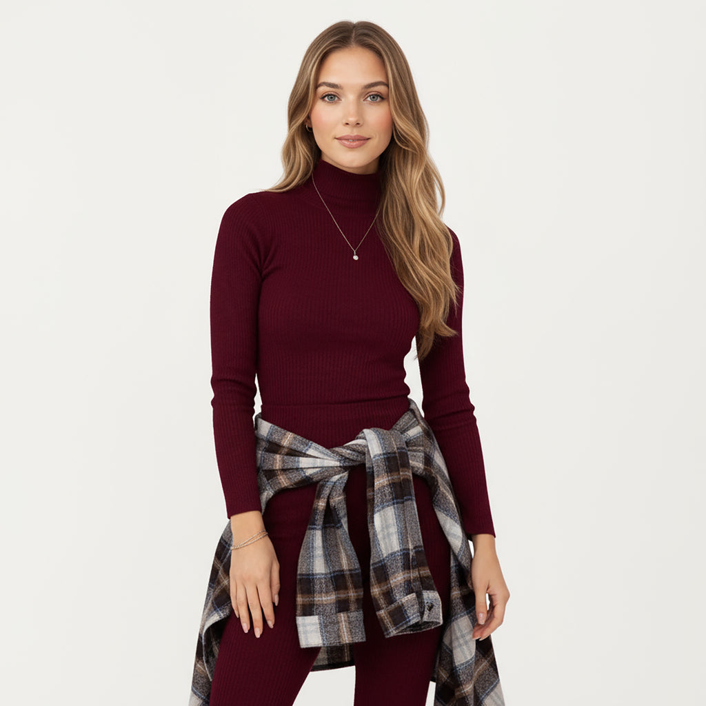 Anna-Kaci Women's 2-Piece Set Ribbed Knit Turtleneck Top and Slim Fit Pants