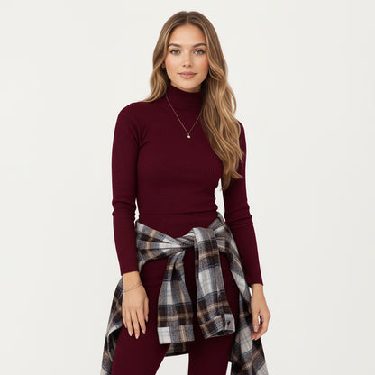 Anna-Kaci Women's 2-Piece Set Ribbed Knit Turtleneck Top and Slim Fit Pants