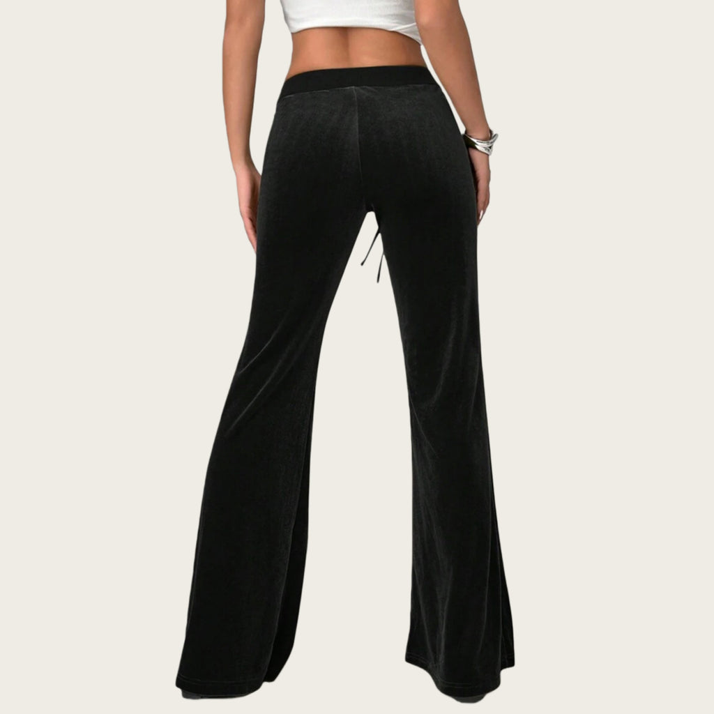Anna-Kaci Women's Drawstring Waist Flare Leg Pants with Front Pockets and Soft Velvety Finish