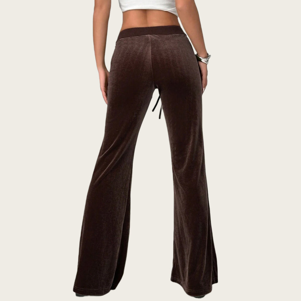 Anna-Kaci Women's Drawstring Waist Flare Leg Pants with Front Pockets and Soft Velvety Finish