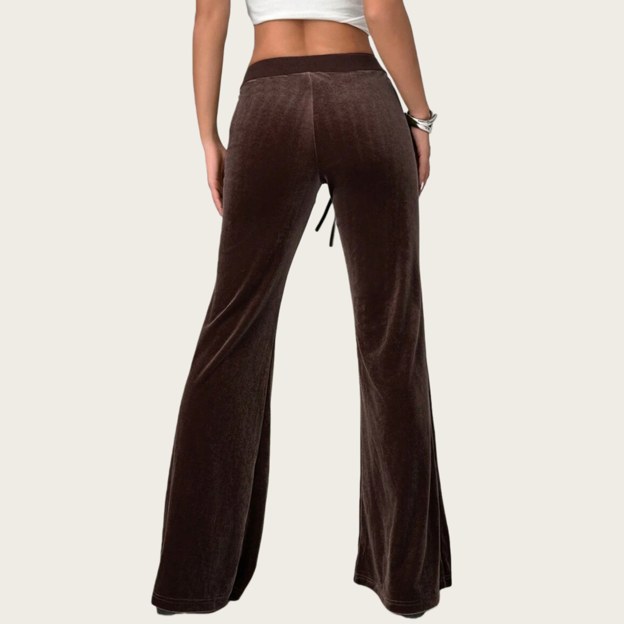 Anna-Kaci Women's Drawstring Waist Flare Leg Pants with Front Pockets and Soft Velvety Finish