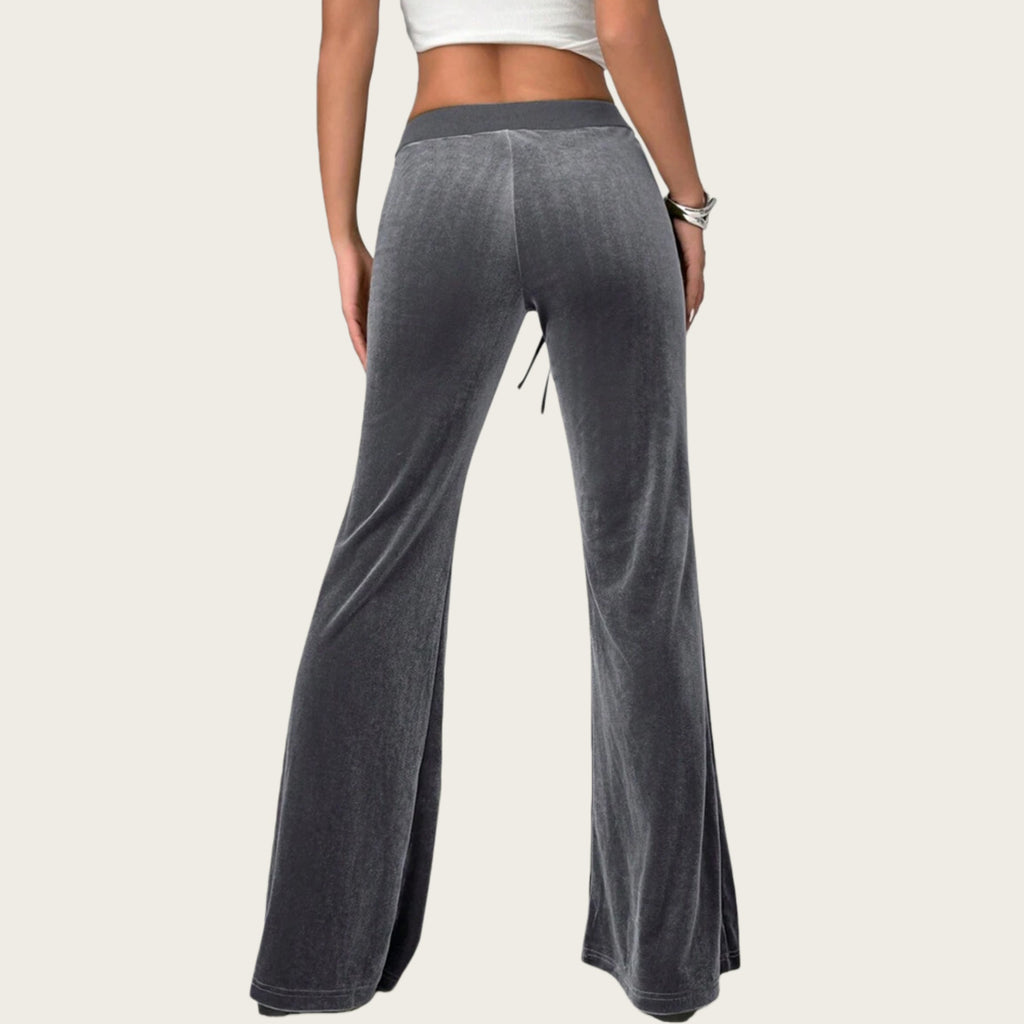 Anna-Kaci Women's Drawstring Waist Flare Leg Pants with Front Pockets and Soft Velvety Finish