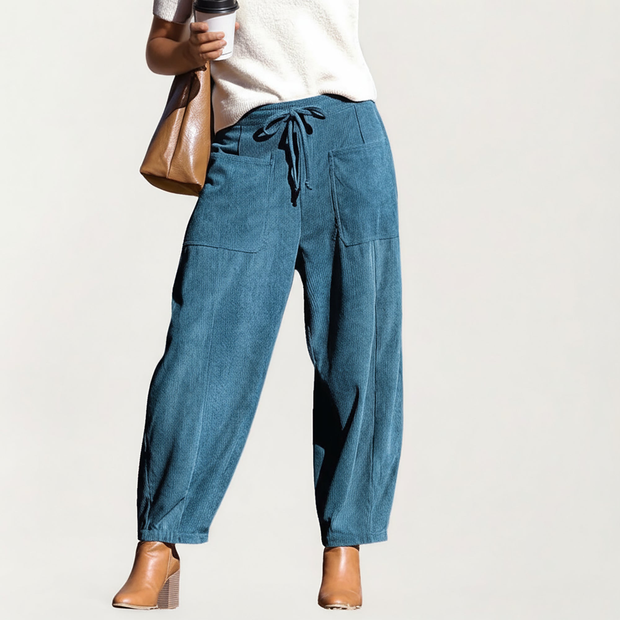 Anna-Kaci Women's Drawstring High Waist Relaxed Fit Pants with Front Patch Pockets