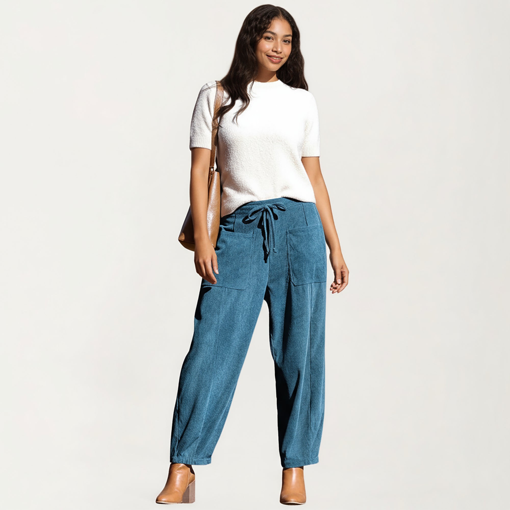 Anna-Kaci Women's Drawstring High Waist Relaxed Fit Pants with Front Patch Pockets