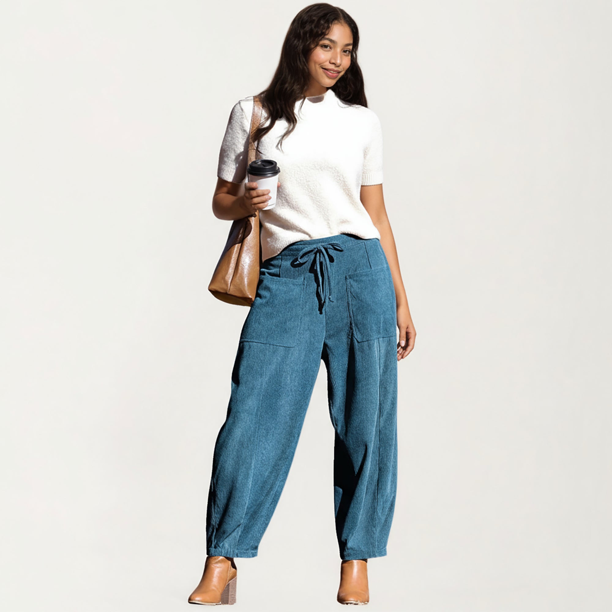 Anna-Kaci Women's Drawstring High Waist Relaxed Fit Pants with Front Patch Pockets