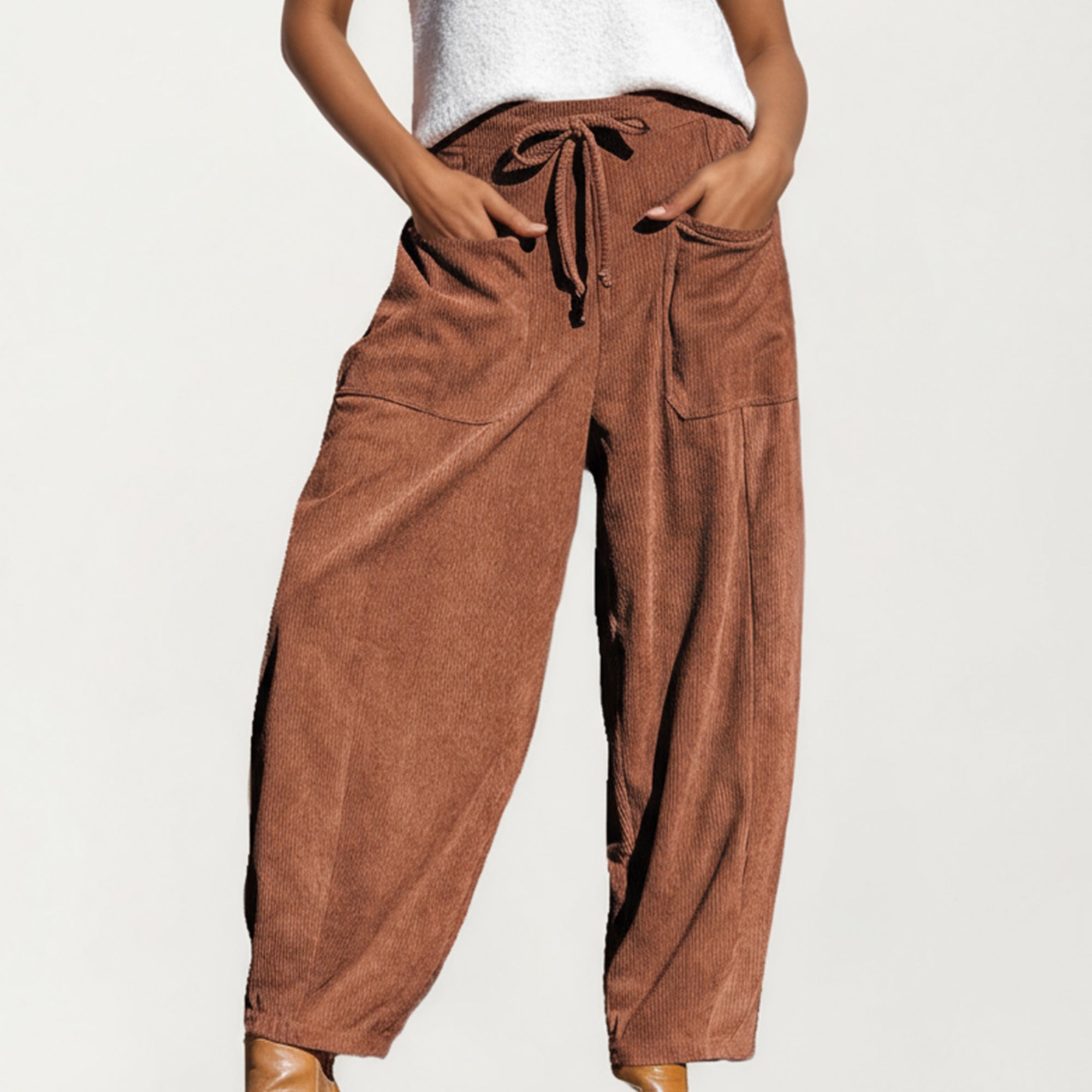 Anna-Kaci Women's Drawstring High Waist Relaxed Fit Pants with Front Patch Pockets