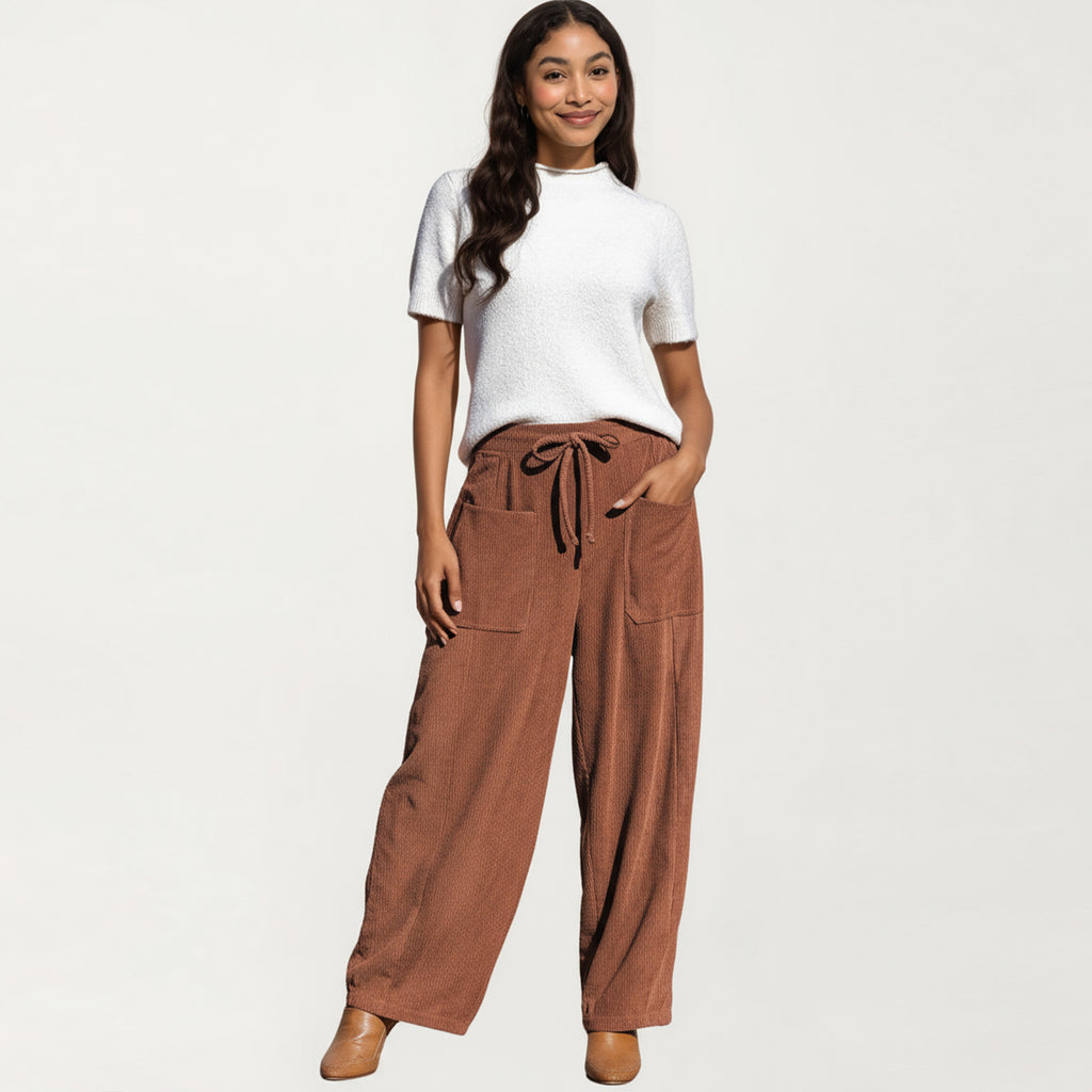 Anna-Kaci Women's Drawstring High Waist Relaxed Fit Pants with Front Patch Pockets