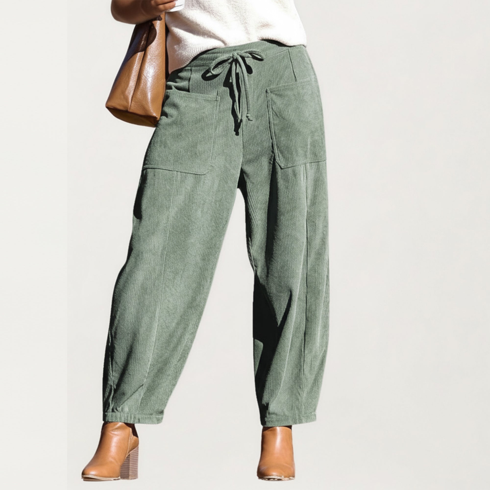 Anna-Kaci Women's Drawstring High Waist Relaxed Fit Pants with Front Patch Pockets