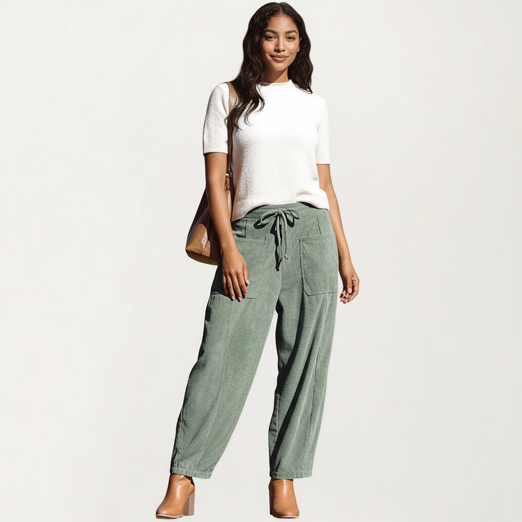 Anna-Kaci Women's Drawstring High Waist Relaxed Fit Pants with Front Patch Pockets