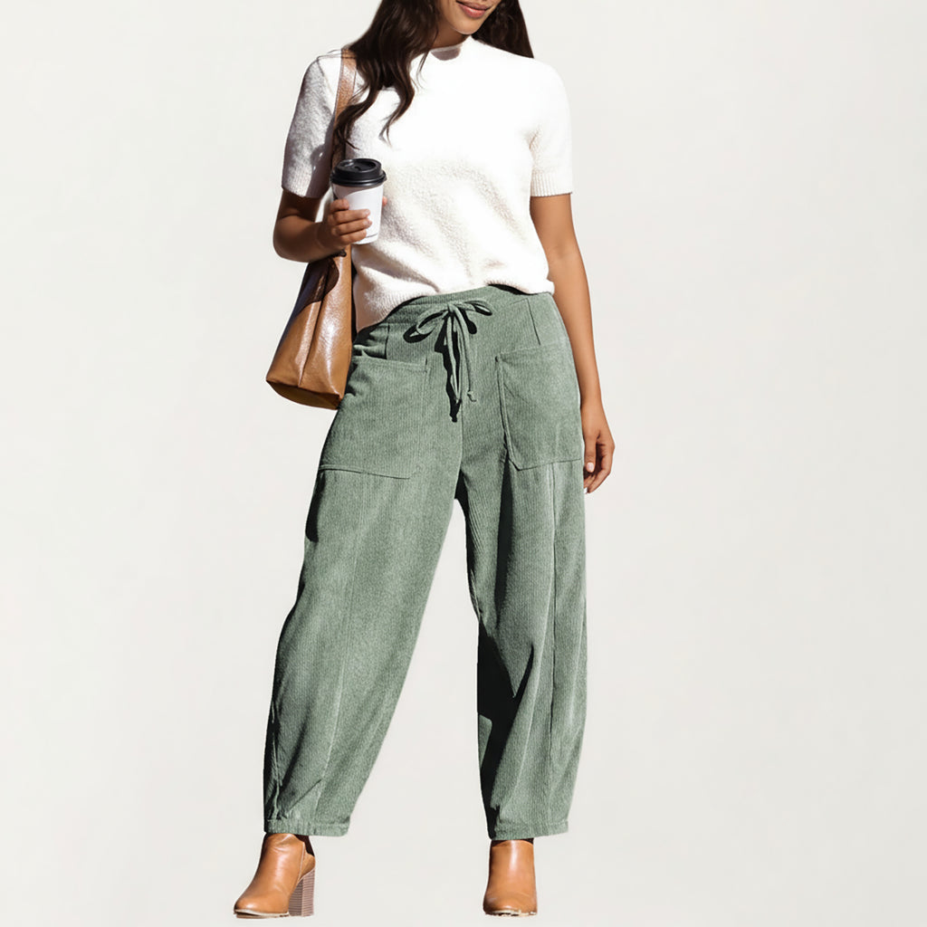 Anna-Kaci Women's Drawstring High Waist Relaxed Fit Pants with Front Patch Pockets