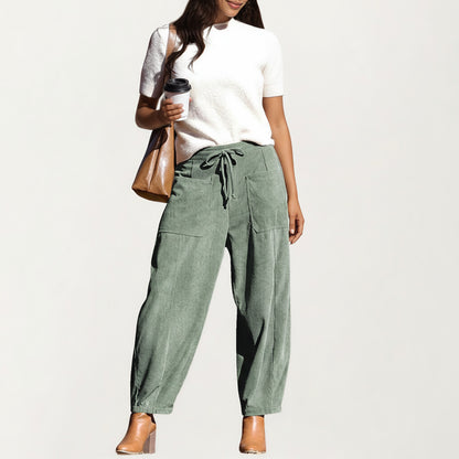 Anna-Kaci Women's Drawstring High Waist Relaxed Fit Pants with Front Patch Pockets
