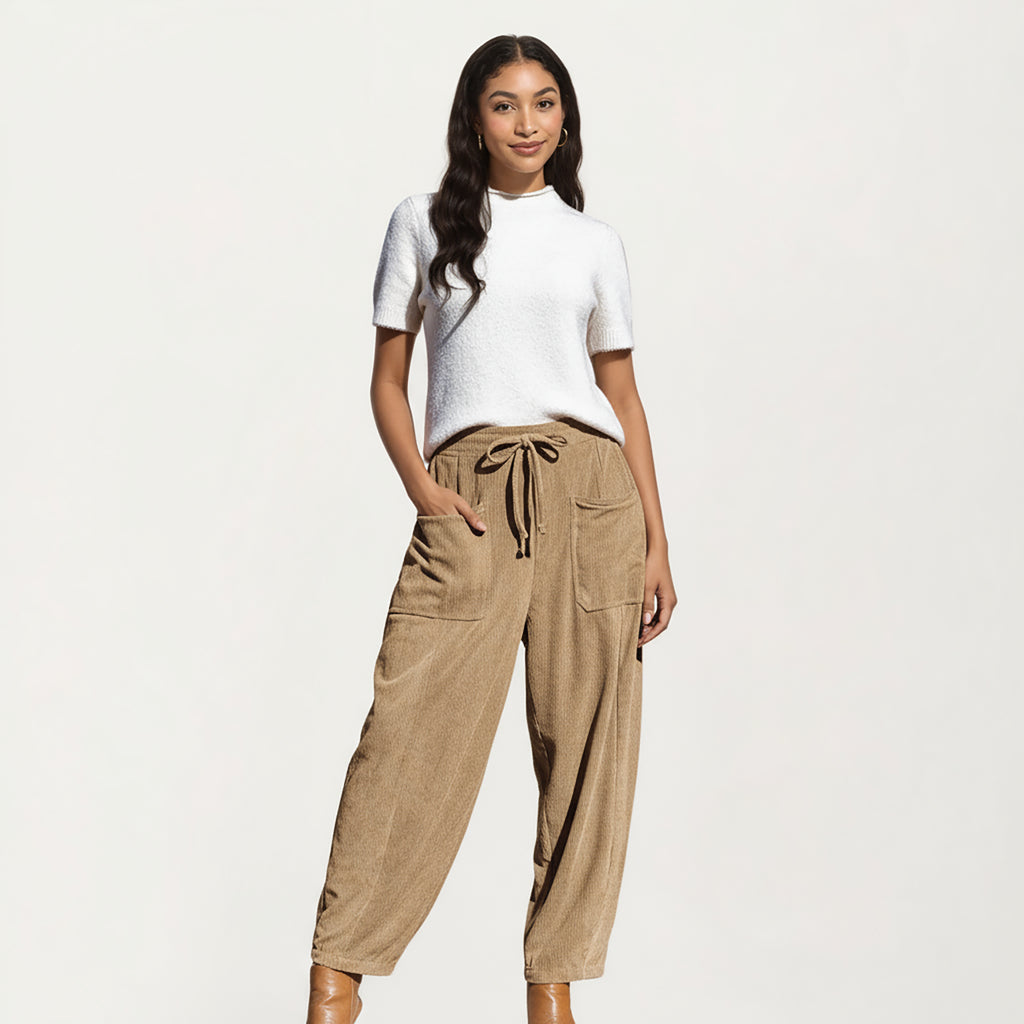 Anna-Kaci Women's Drawstring High Waist Relaxed Fit Pants with Front Patch Pockets