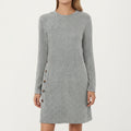 Anna-Kaci Women's Long Sleeve Knit Dress with Side Button Detail and Crew Neckline