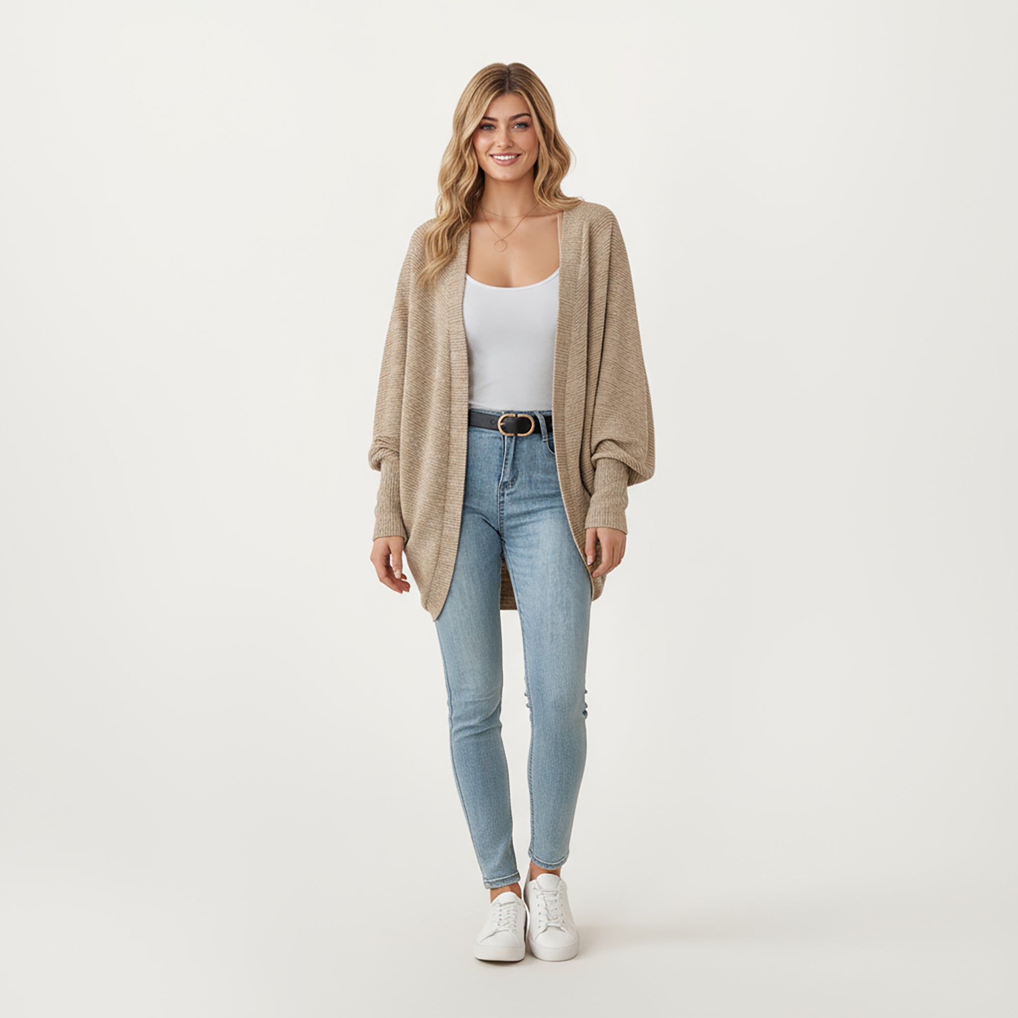Anna-Kaci Women's Open Front Knit Cardigan with Dolman Sleeves and Relaxed Fit