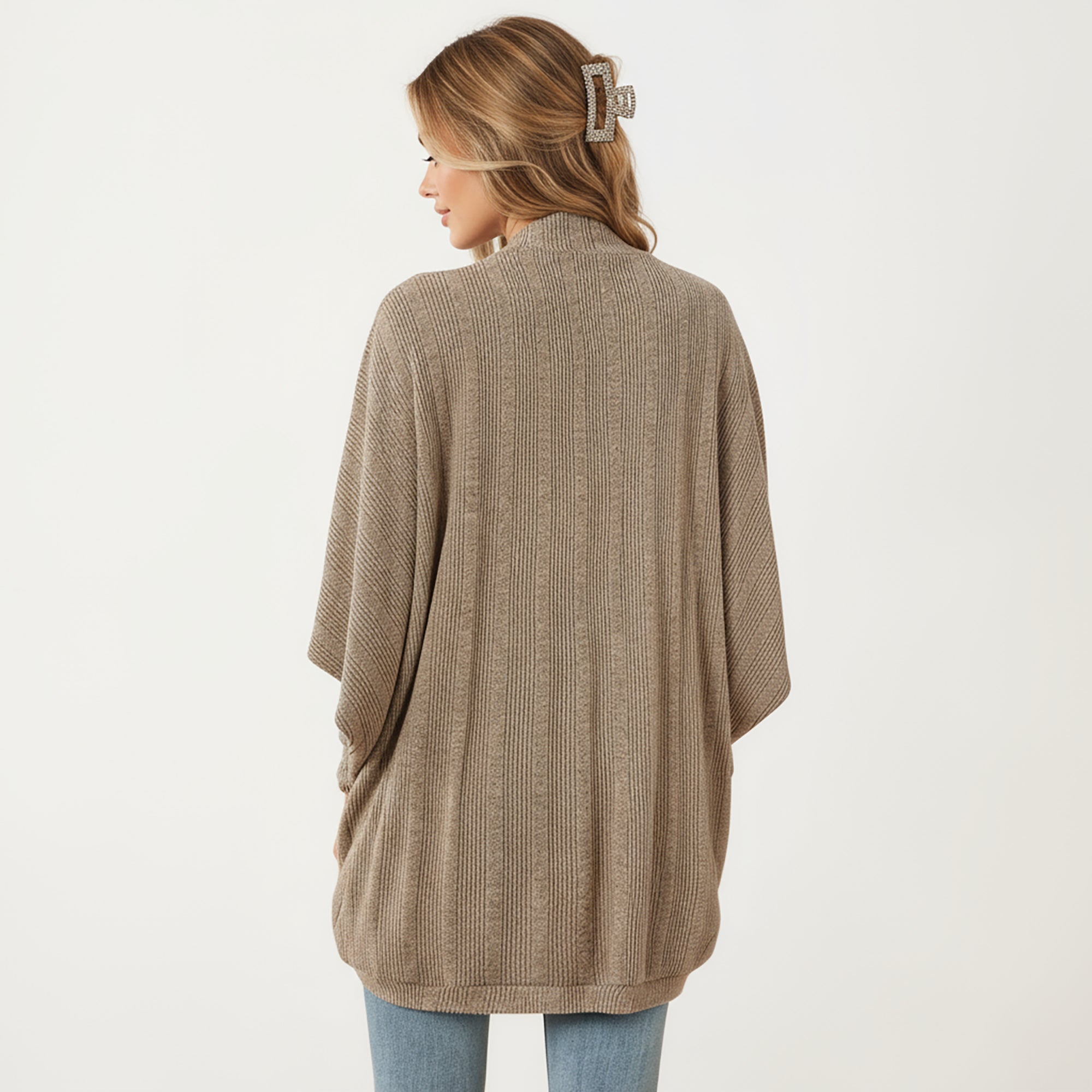 Anna-Kaci Women's Open Front Knit Cardigan with Dolman Sleeves and Relaxed Fit