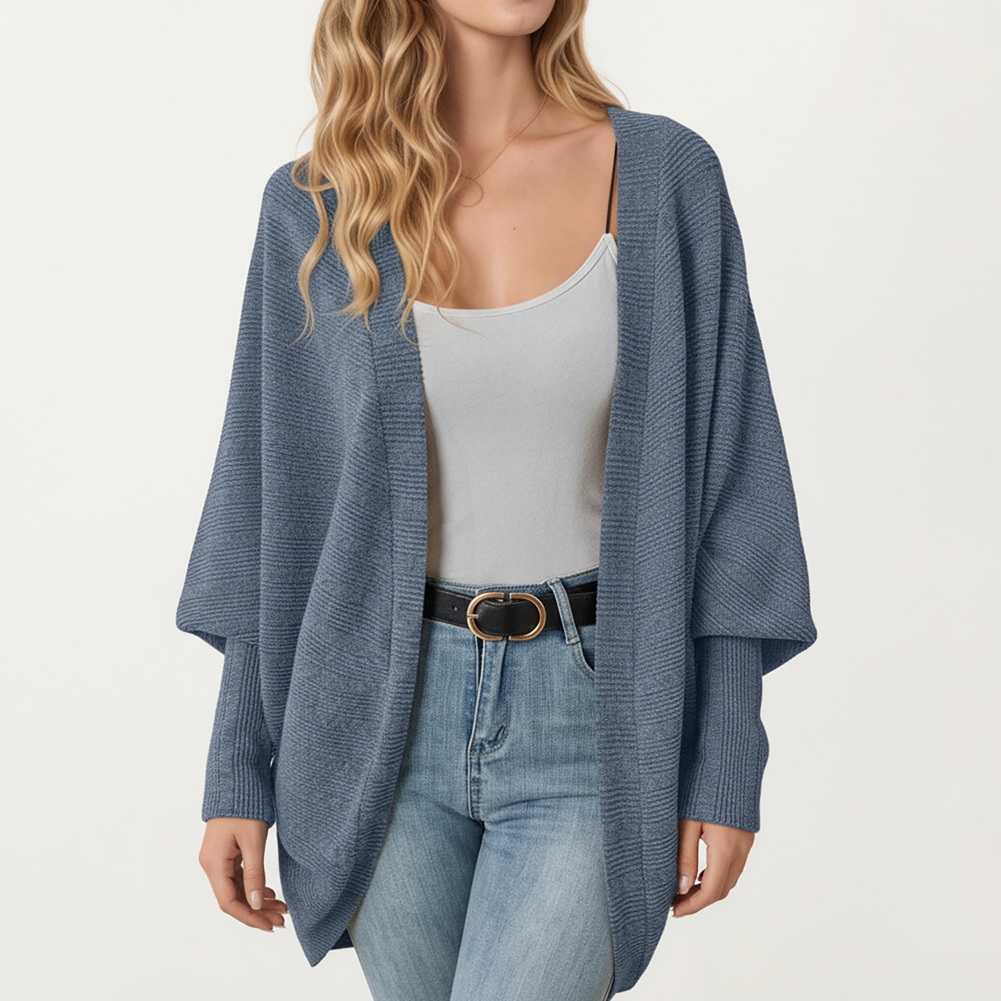 Anna-Kaci Women's Open Front Knit Cardigan with Dolman Sleeves and Relaxed Fit