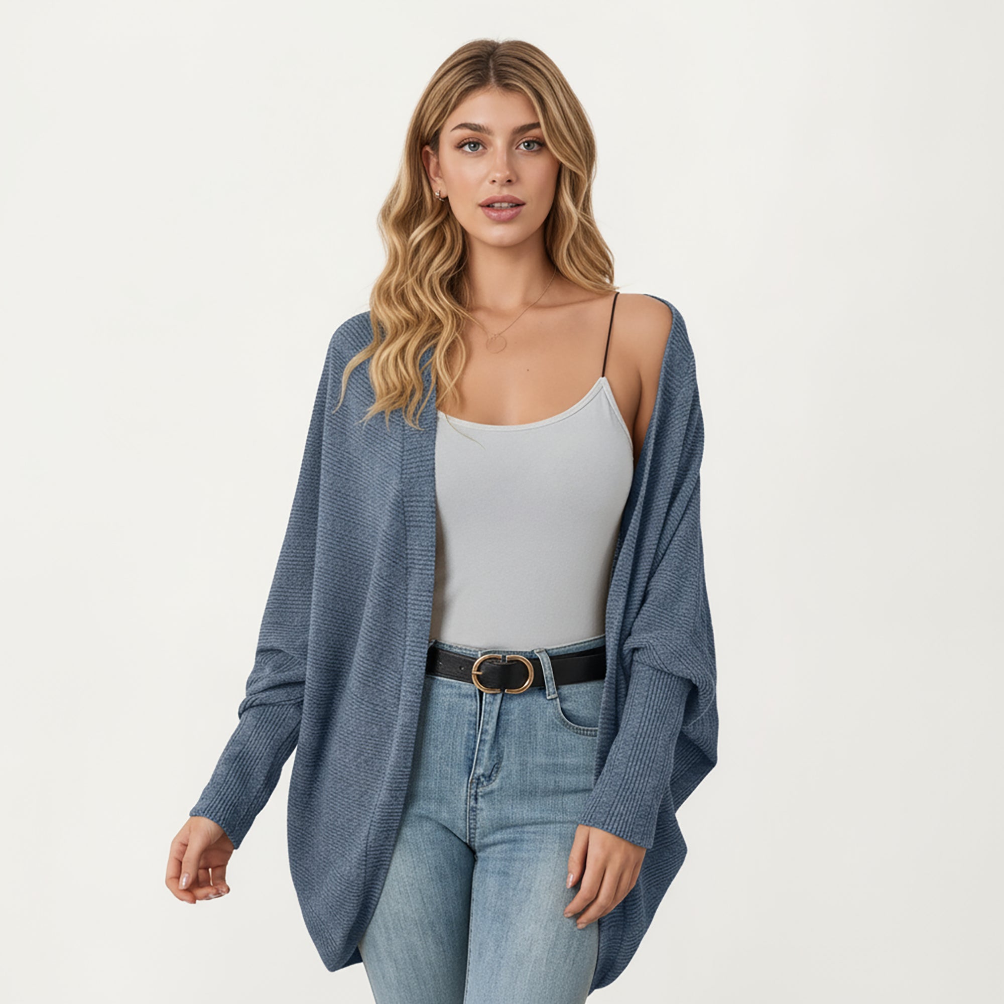 Anna-Kaci Women's Open Front Knit Cardigan with Dolman Sleeves and Relaxed Fit