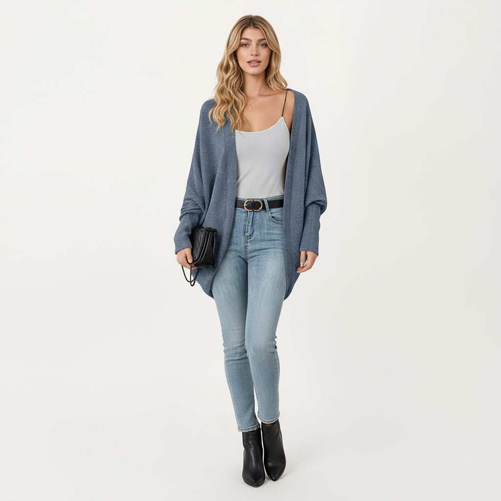Anna-Kaci Women's Open Front Knit Cardigan with Dolman Sleeves and Relaxed Fit