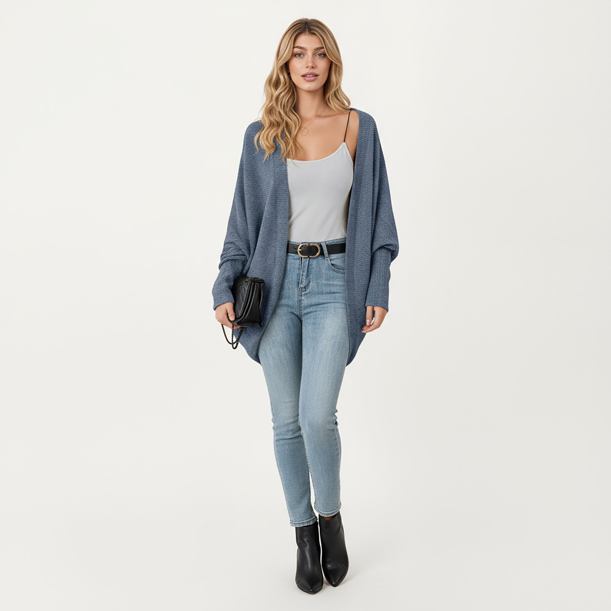 Anna-Kaci Women's Open Front Knit Cardigan with Dolman Sleeves and Relaxed Fit