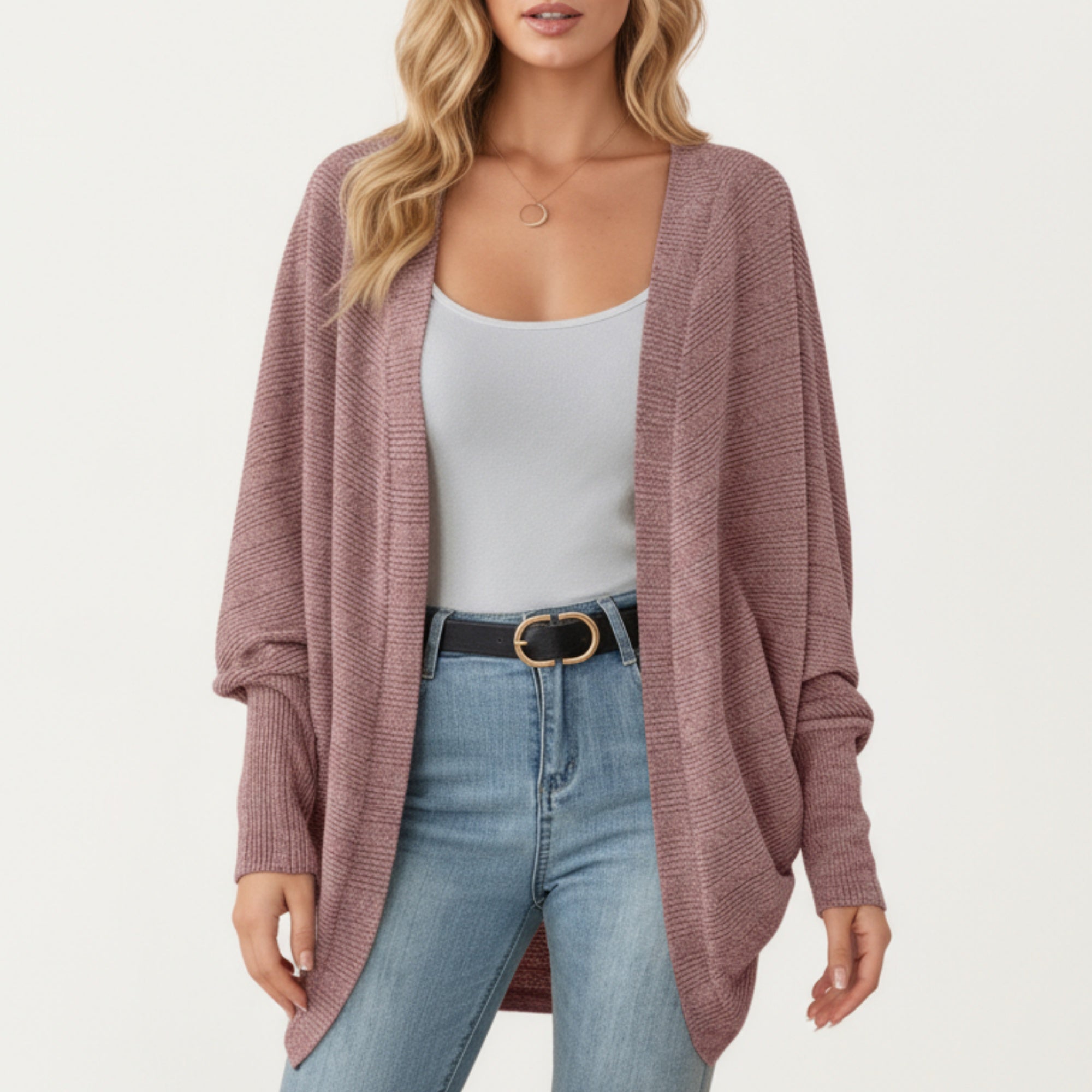 Anna-Kaci Women's Open Front Knit Cardigan with Dolman Sleeves and Relaxed Fit