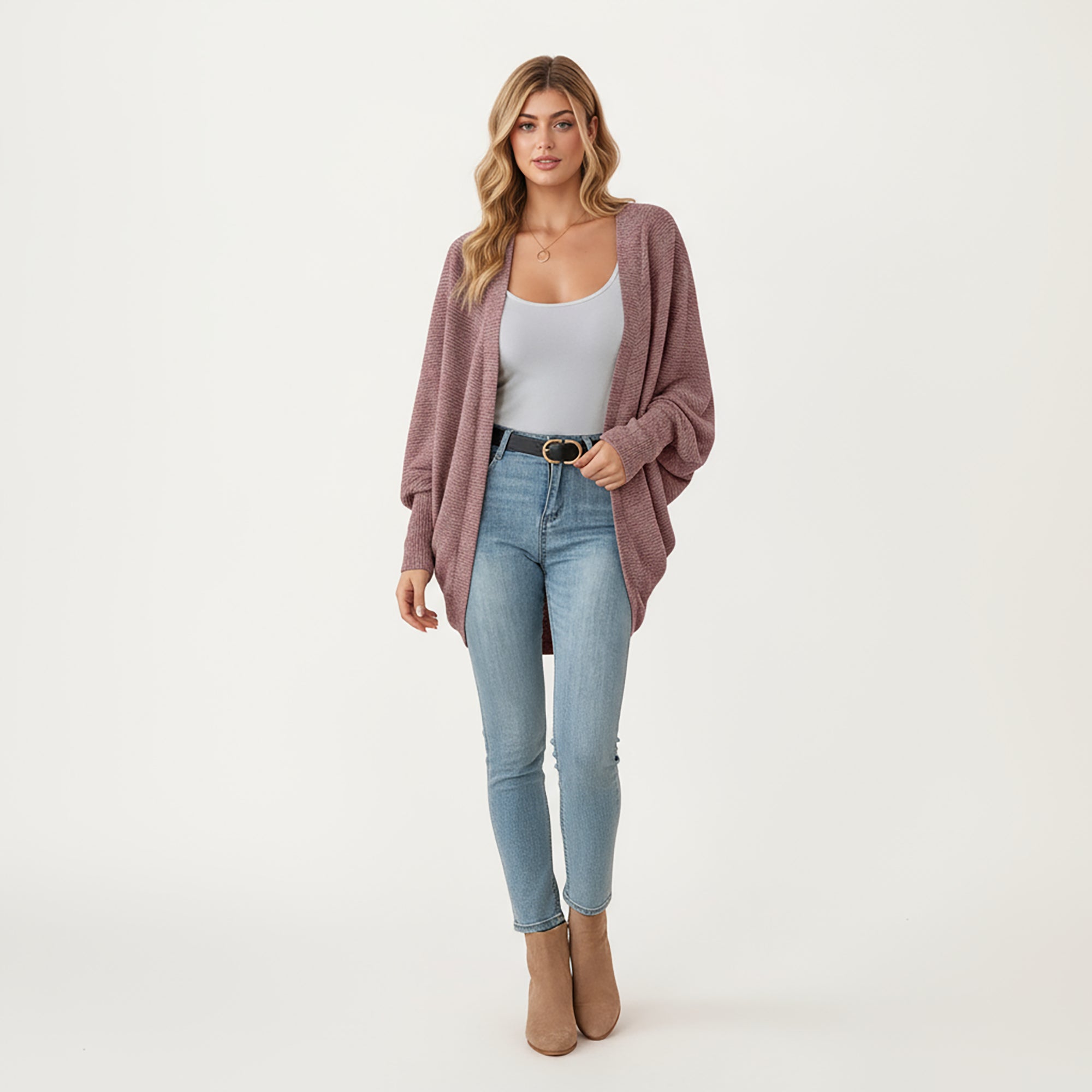 Anna-Kaci Women's Open Front Knit Cardigan with Dolman Sleeves and Relaxed Fit