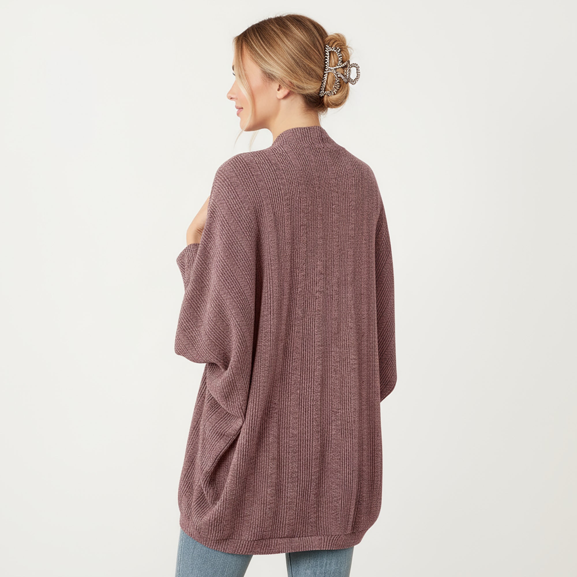 Anna-Kaci Women's Open Front Knit Cardigan with Dolman Sleeves and Relaxed Fit