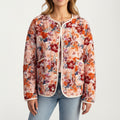 Anna-Kaci Women's Floral Print Button-Up Quilted Jacket with Front Pockets and Contrast Trim