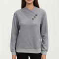 Anna-Kaci Women's Long Sleeve Textured Knit Pullover Top with Asymmetrical Button Detail and Ribbed Hem