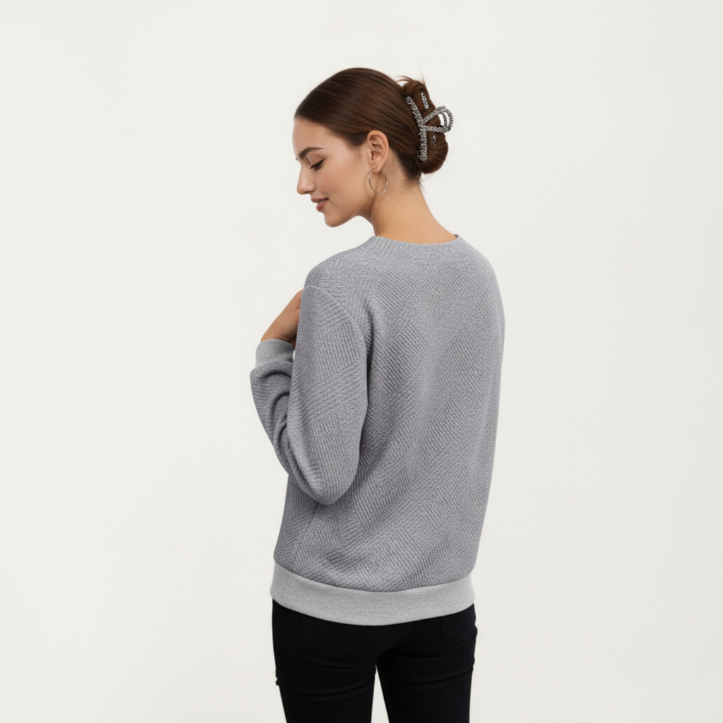 Anna-Kaci Women's Long Sleeve Textured Knit Pullover Top with Asymmetrical Button Detail and Ribbed Hem
