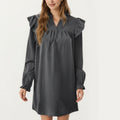 Anna-Kaci Women's Long Sleeve Ruffle Shoulder Mini Dress with V-Neckline and Relaxed Fit