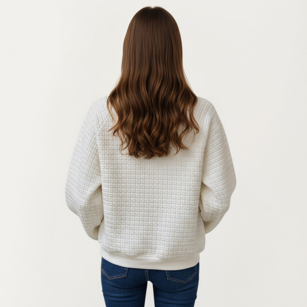 Anna-Kaci Women's Long Sleeve Waffle Knit Pullover Top with Button Placket and Collared Neckline