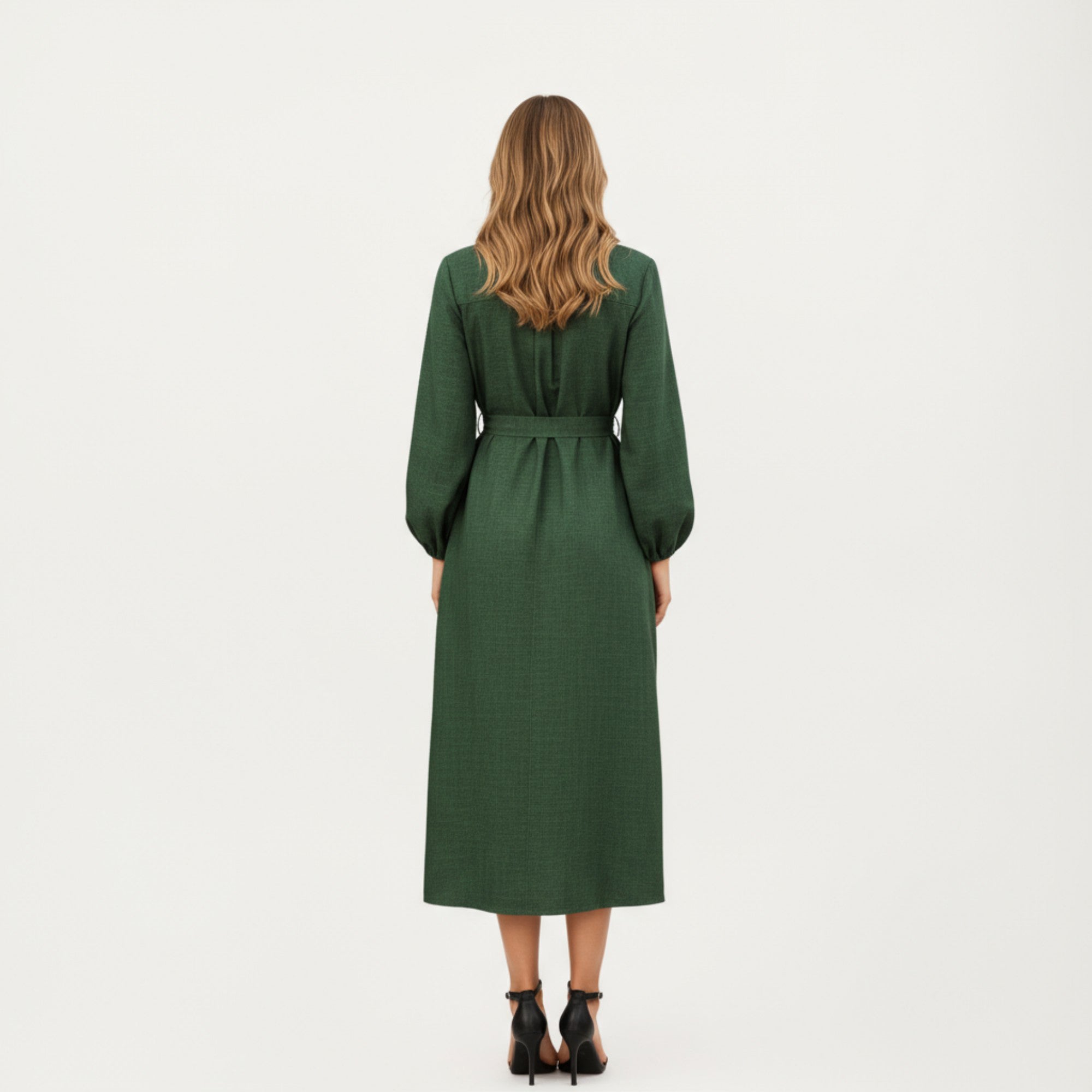Anna-Kaci Women's Long Sleeve Button-Down Midi Shirt Dress with Waist Tie and Front Slit