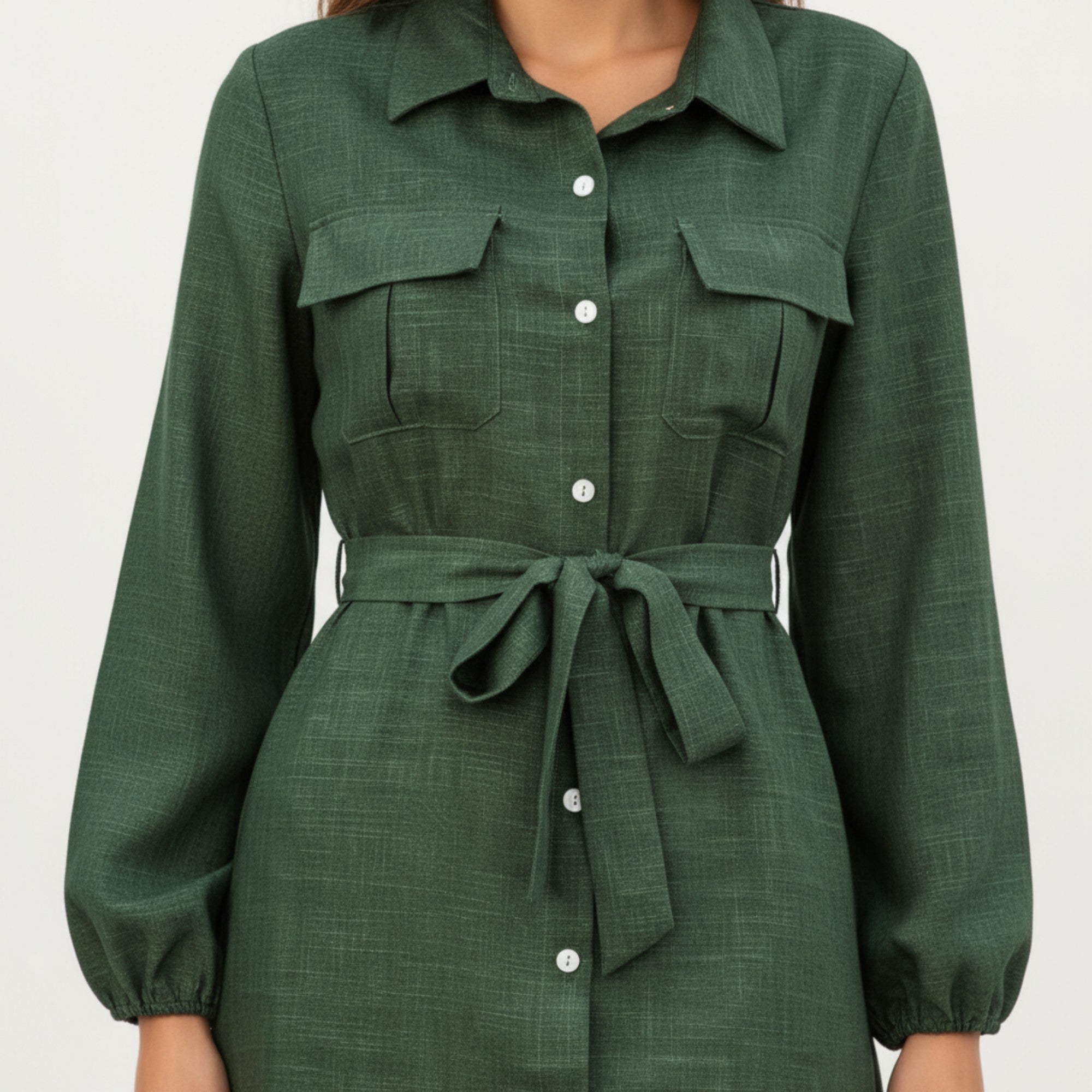 Anna-Kaci Women's Long Sleeve Button-Down Midi Shirt Dress with Waist Tie and Front Slit
