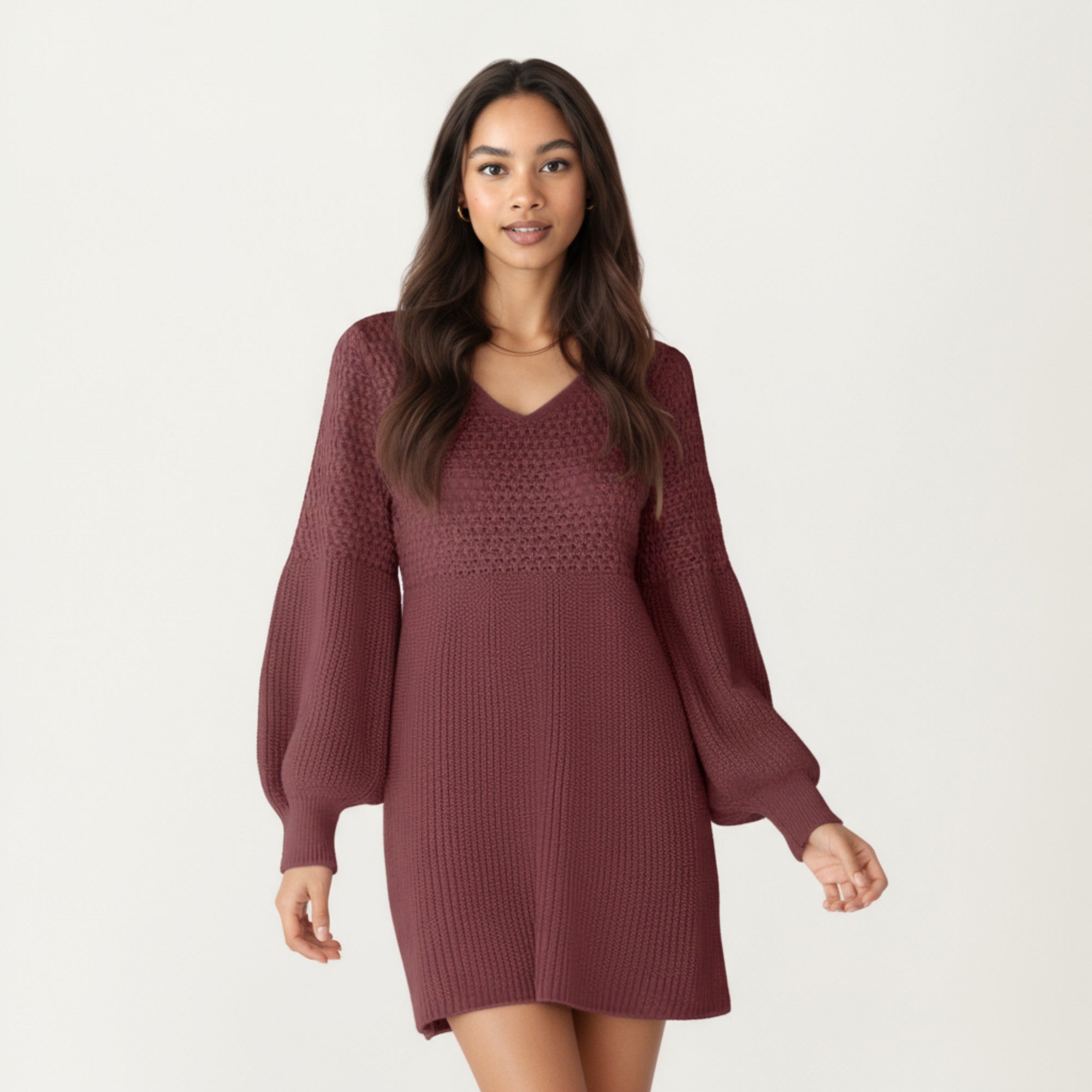 knitted wide sleeve dress Oatmeal Knit Bell Sleeve Dress