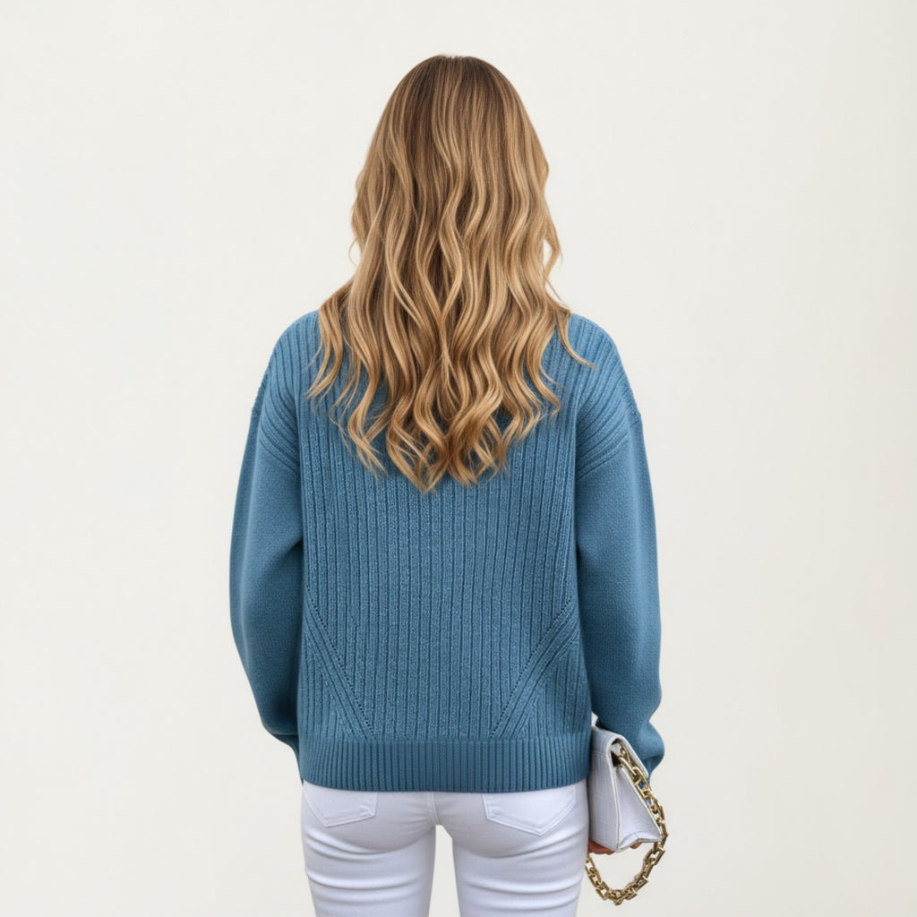 Anna-Kaci Women's Ribbed Knit Zip-Up Cardigan with High Collar and Long Sleeves