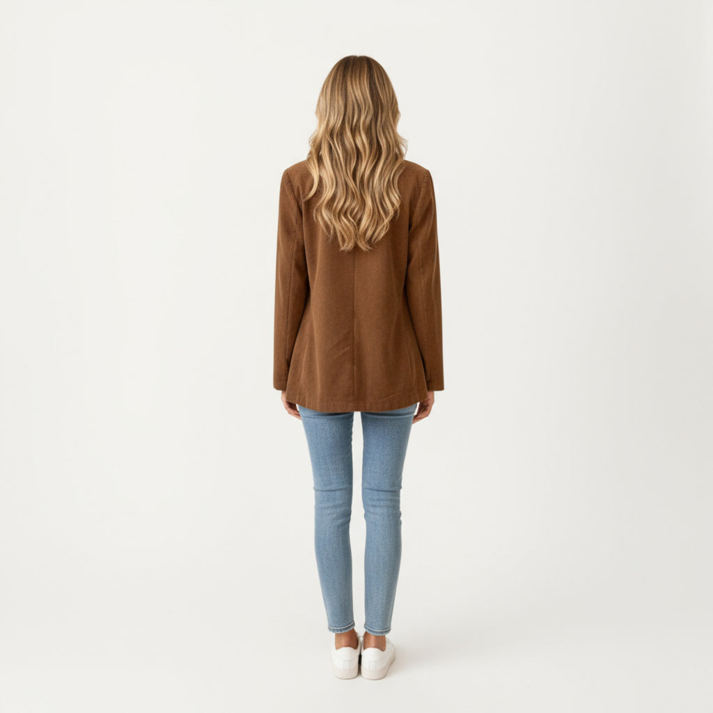 Anna-Kaci Women's Double Breasted Corduroy Blazer with Notched Lapel and Front Flap Pockets
