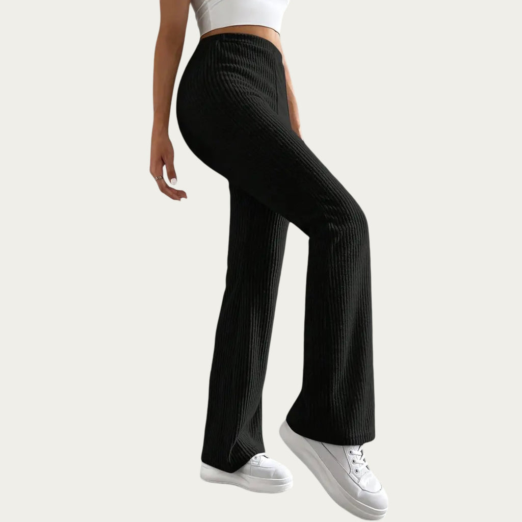 Anna-Kaci Women's Soft Ribbed Knit Lounge Pants with Flared Leg Silhouette and Comfortable High Waist Fit for Relaxed Everyday Comfort