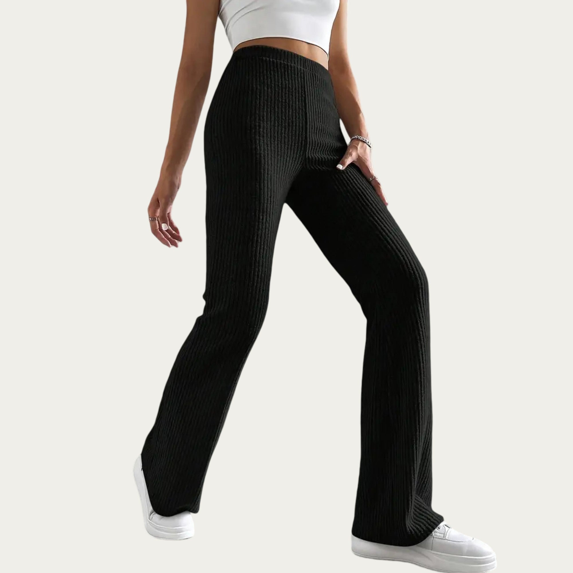 Anna-Kaci Women's Soft Ribbed Knit Lounge Pants with Flared Leg Silhouette and Comfortable High Waist Fit for Relaxed Everyday Comfort