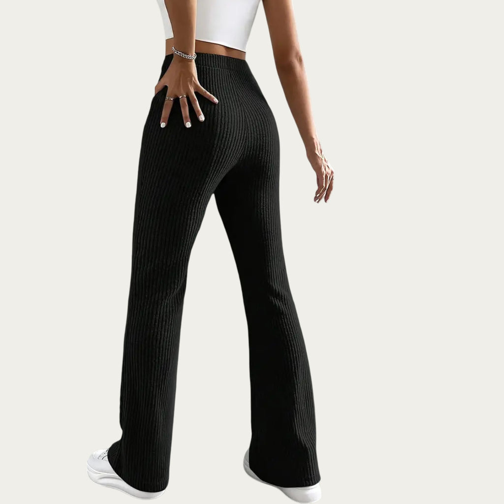Anna-Kaci Women's Soft Ribbed Knit Lounge Pants with Flared Leg Silhouette and Comfortable High Waist Fit for Relaxed Everyday Comfort
