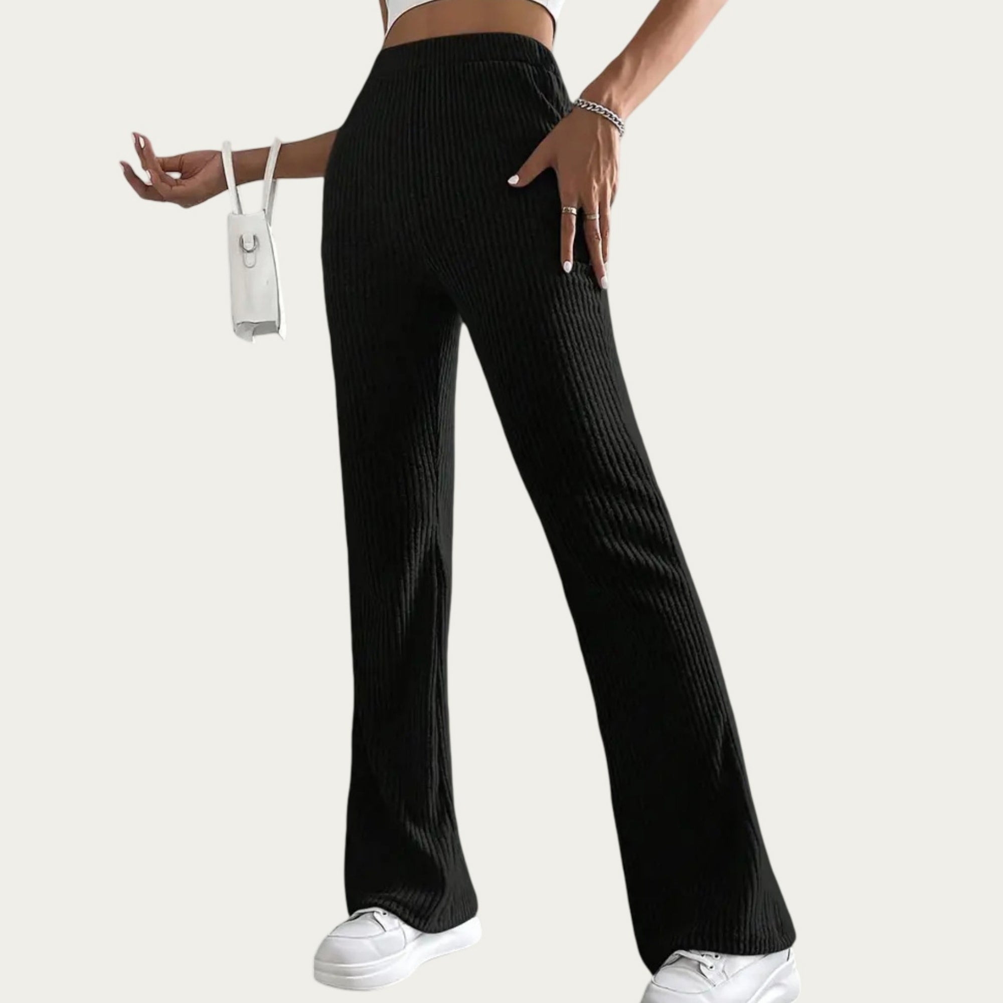 Anna-Kaci Women's Soft Ribbed Knit Lounge Pants with Flared Leg Silhouette and Comfortable High Waist Fit for Relaxed Everyday Comfort