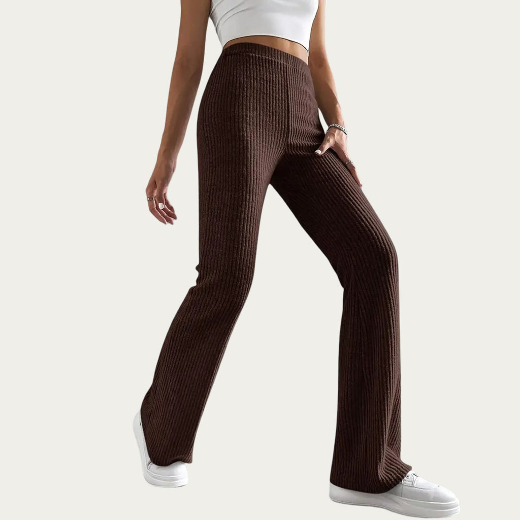 Anna-Kaci Women's Soft Ribbed Knit Lounge Pants with Flared Leg Silhouette and Comfortable High Waist Fit for Relaxed Everyday Comfort