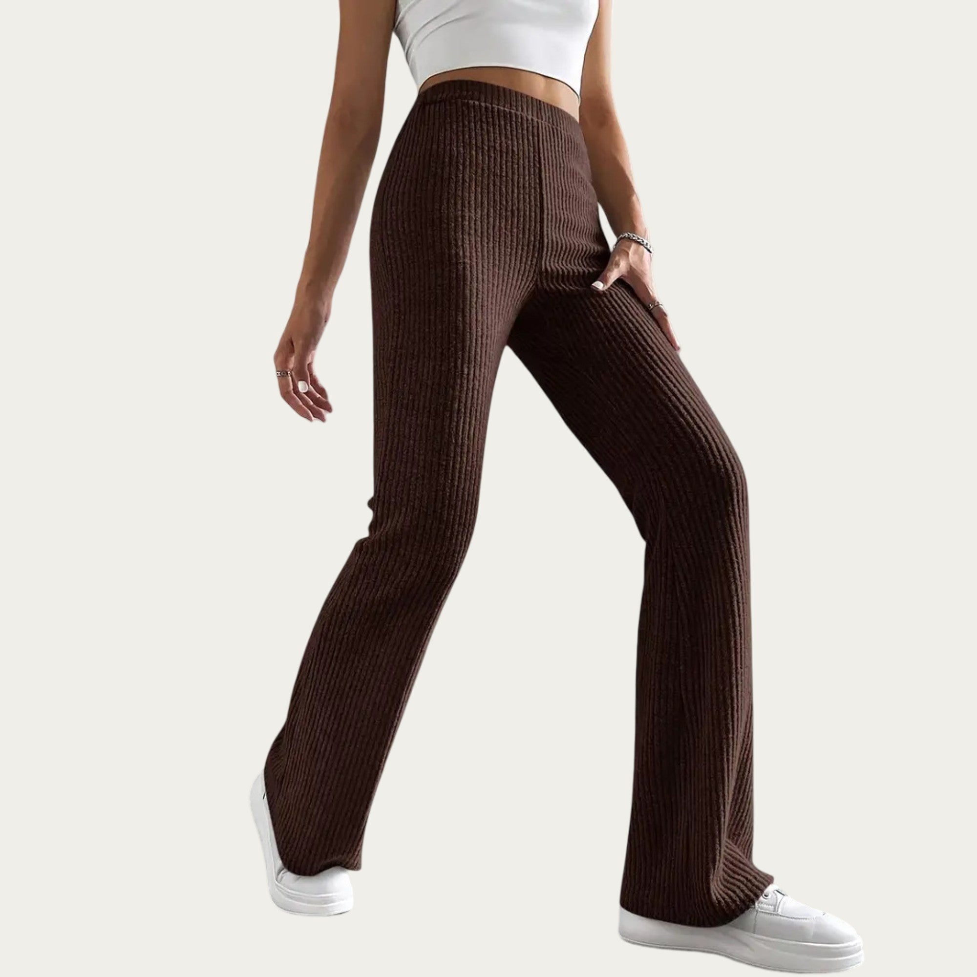 Anna-Kaci Women's Soft Ribbed Knit Lounge Pants with Flared Leg Silhouette and Comfortable High Waist Fit for Relaxed Everyday Comfort