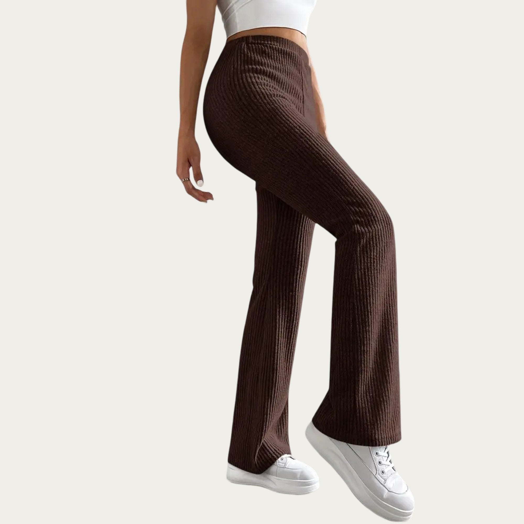 Anna-Kaci Women's Soft Ribbed Knit Lounge Pants with Flared Leg Silhouette and Comfortable High Waist Fit for Relaxed Everyday Comfort
